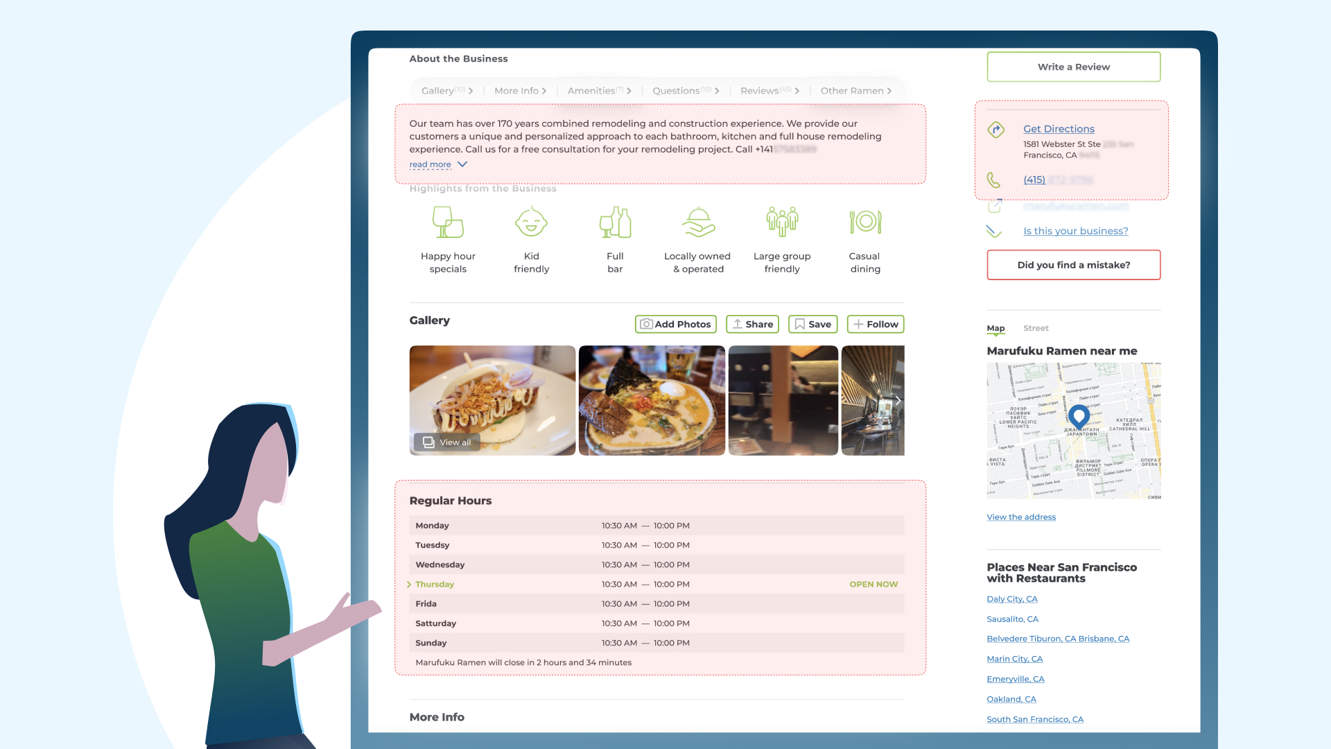Contact info and description on GONMAP