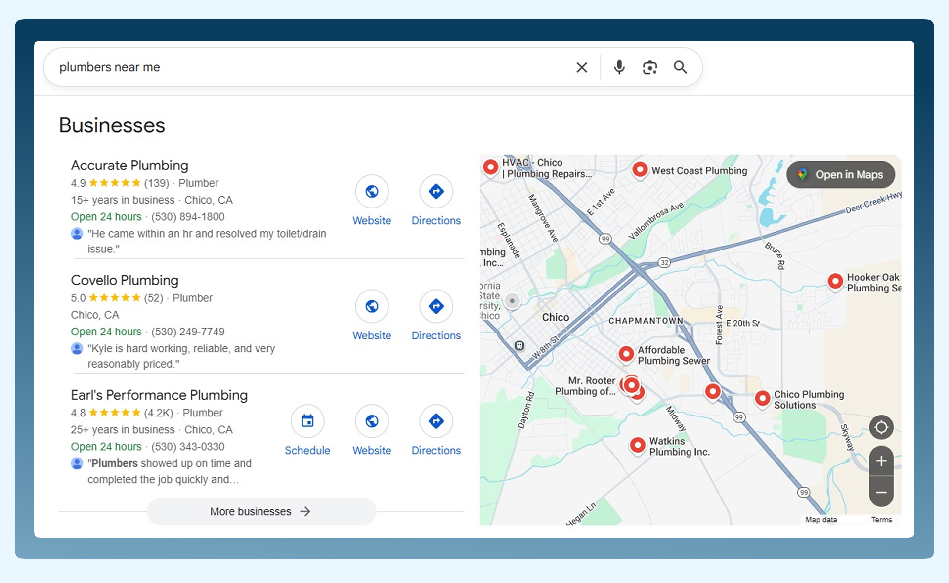 Google search map for plumbers