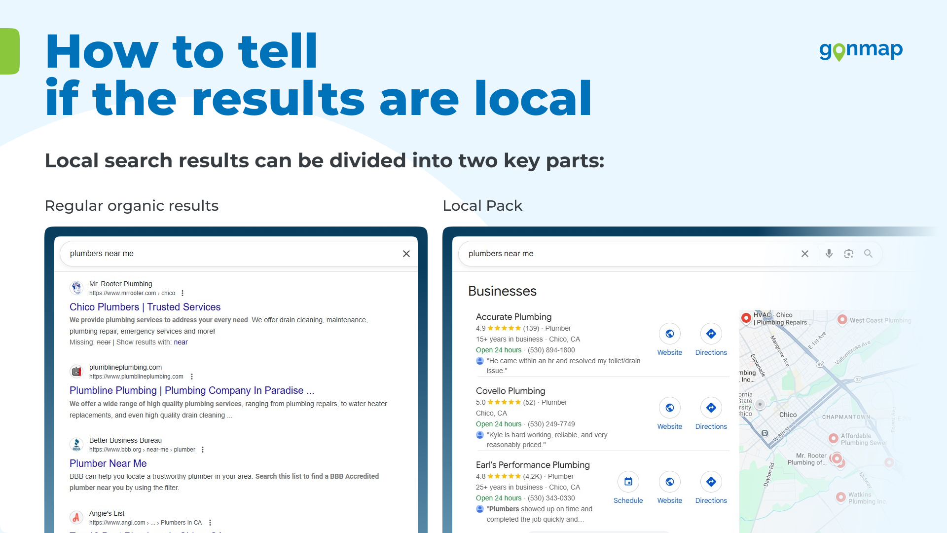 Google results with map and local listings