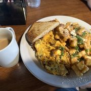 Chorizo and eggs, order with a side of avocado! (Not shown)
