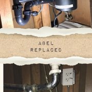 Kitchen sink plumbing replaced with new garbage disposal done by Kyle. Electrical outlet also installed by Duane and his apprentice.