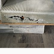 new concrete fireplace left with big hole for use to fix