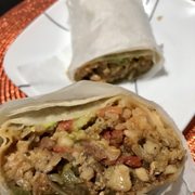 Fajita burrito, add beans/rice/guac/cheese