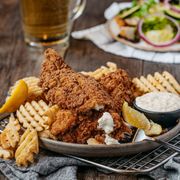 a plate of fried chicken and waffles