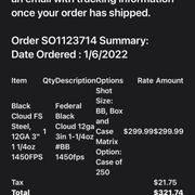 My order confirmation from Rogers sporting goods..