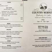 Soups and salads, types of bread, pies, cookies, muffins