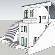 a house with a curved roof