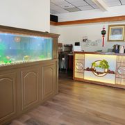 a fish tank in the middle of the room