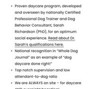 False advertising- Sarah does not oversee daycare or work on site according to Camille, the attendant I dealt with today.