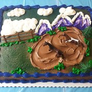 What we got. Clouds to cover the word "none." Seriously? Green sky. Seriously the most ugly birthday cake we have ever ordered.
