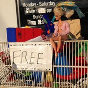 Shelf of free toys out front