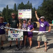 Vicky, last-to-cross, wins a new pair of Brooks running shoes and the respect of every other participant! This was her 70th birthday~