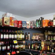 a wide selection of liquor bottles