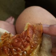 I had to put my own BBQ sauce on it and the bacon was literally almost clear in color with no taste or crunch!