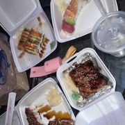 TL  double shrimp roll 4/10, RL rainbow roll 3/10,BR lion king 0/10, BL dragon roll 1/10