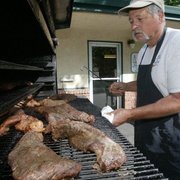 Our owner grilling Friday's lunch special of Tri-Tips