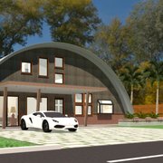 a rendering of a house with a car parked in front of it