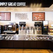 a coffee shop with coffee machines