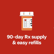 a bottle of prescription pills with the words 90 - day rx supply and easy refils