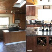 A before and after of a client's kitchen remodel. We updated the space with  custom granite counter tops.