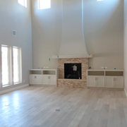 Our client chose a light-colored luxury vinyl plank mimicking the popular Norwegian Oak wood flooring - perfect for a modern but warm look!