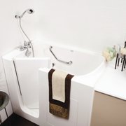 a bathroom with a bathtub