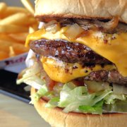This is one scrumptious burger. DOUBLE CHAR with cheese!
