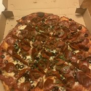 Pepperoni, sausage and olive. OMG good!