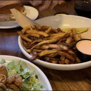 Fries.. salad and sandwich