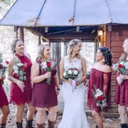 Bridesmaids Red Dresses Wedding Shingletown Rovan Ranch California