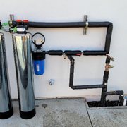 Newly installed Whole House Filter (sediment), Pentair Pelican Water Softener Alternative, Whole House Carbon filter.