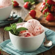 a bowl of strawberry ice cream