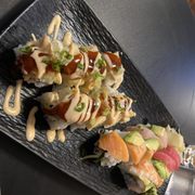 Chico roll (left) rainbow roll (right)
