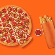 a pizza and french fries