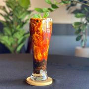a tall glass of iced tea