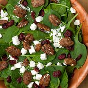 Tree Hugger: Free spirited mix of organic spinach, feta cheese, caramelized pecans, dried cranberries, and your choice of dressing.