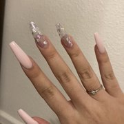 pink and silver/clear w butterflies acrylic set done by Tu