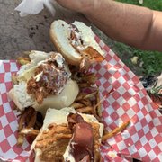 One piece of bacon each slider after one new chicken