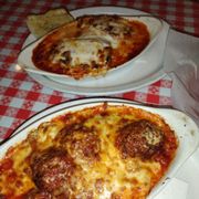 Lasagna on top meatball Parm on bottom