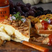a variety of food items on a cutting board