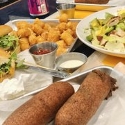 Corn dogs and sandwich