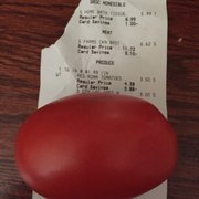 a red egg on a receipt