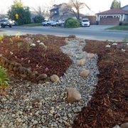 a garden with rocks and gravel