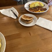 Asparagus missing in action, rye traded for wheat, hash brown semi burned.