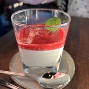 Raspberry panna cotta for dessert. I highly recommend this!