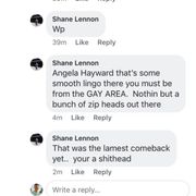 Shane Lennon's homophobic and racist Facebook post.