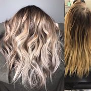 Blonde Balayage, root shade, cut, and style done by Katie
