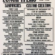 Lunch menu