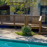 Trex with redwood railing
