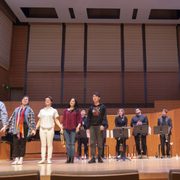 My actors and quintet after performing "Neither Snow Nor Rain", a theatre pantomime set to trumpet music.
